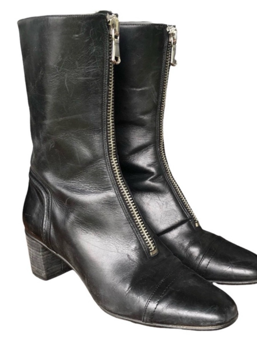 Zara Woman Black Women's Leather Mid-Calf Zip Boots 41 10.5